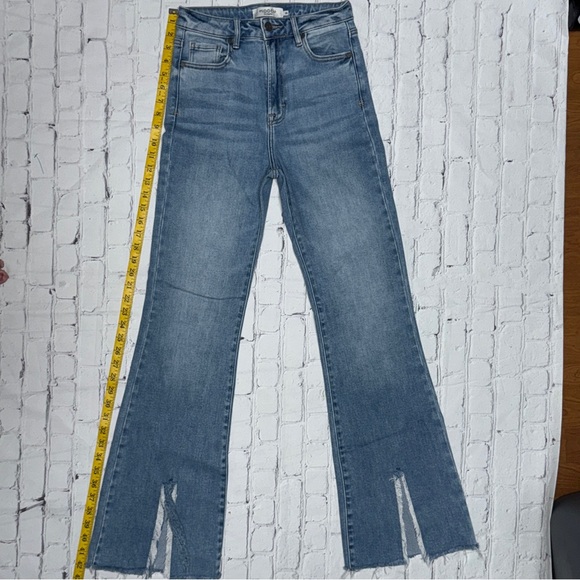 Hidden Blue Distressed Flare Jeans with Leather Patch and slit - Picture 10 of 10